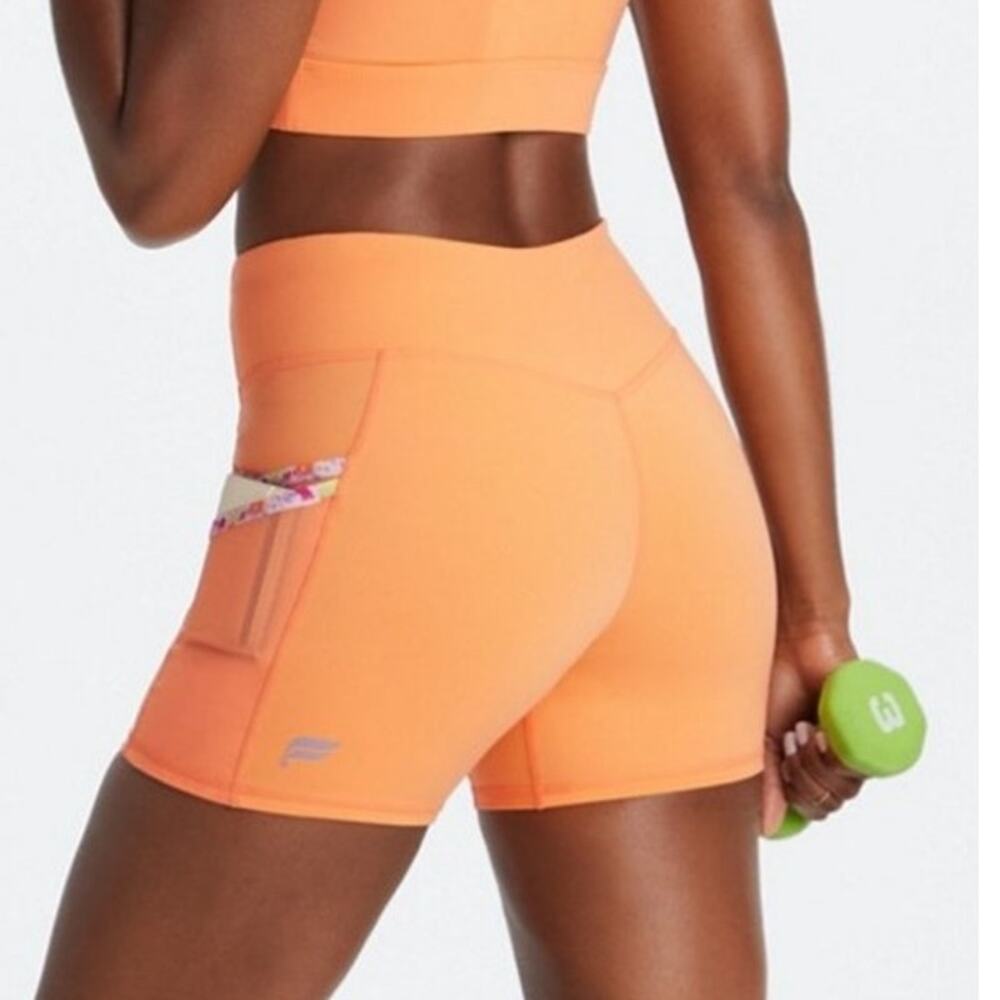 NWT Fabletics Trinity Mid Rise Pocket Motion 365 Orange Biker Shorts 5" size XXL